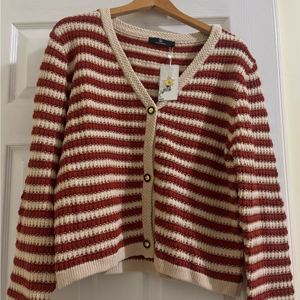 Striped Red and Cream Women's Sweater